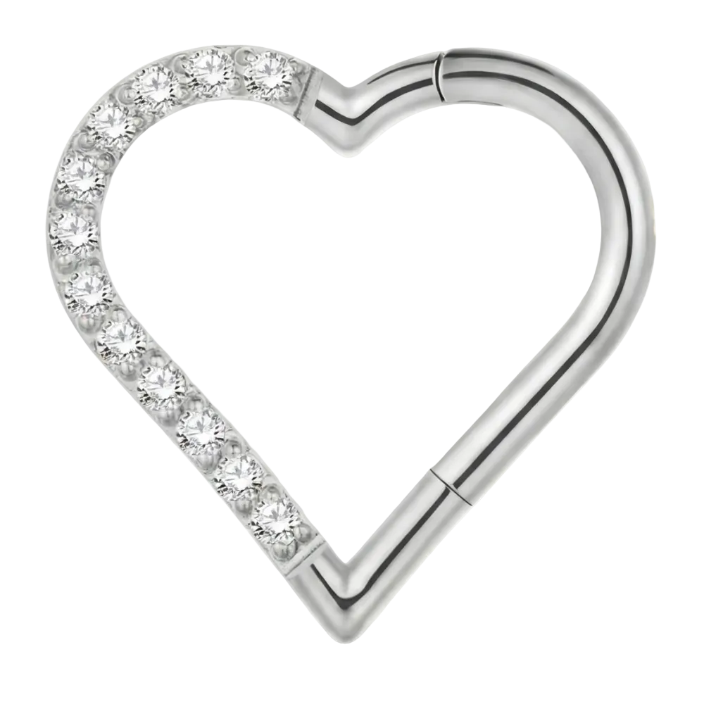 Titanium Segmented Clicker With Zircons - Heart - Piercing Planet