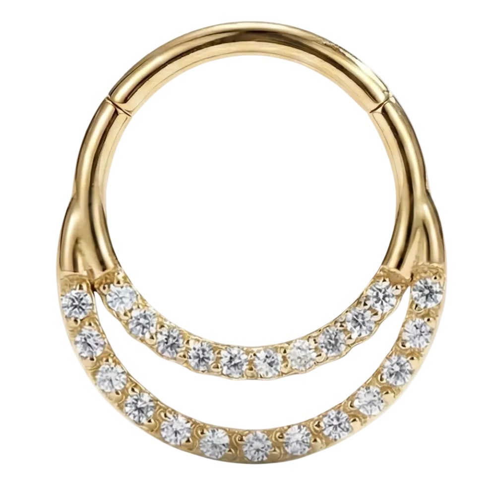 Titanium gesegmenteerde clicker met zirkonia's - dubbele rand - piercingplaneet