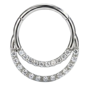 Titanium gesegmenteerde clicker met zirkonia's - dubbele rand - piercingplaneet