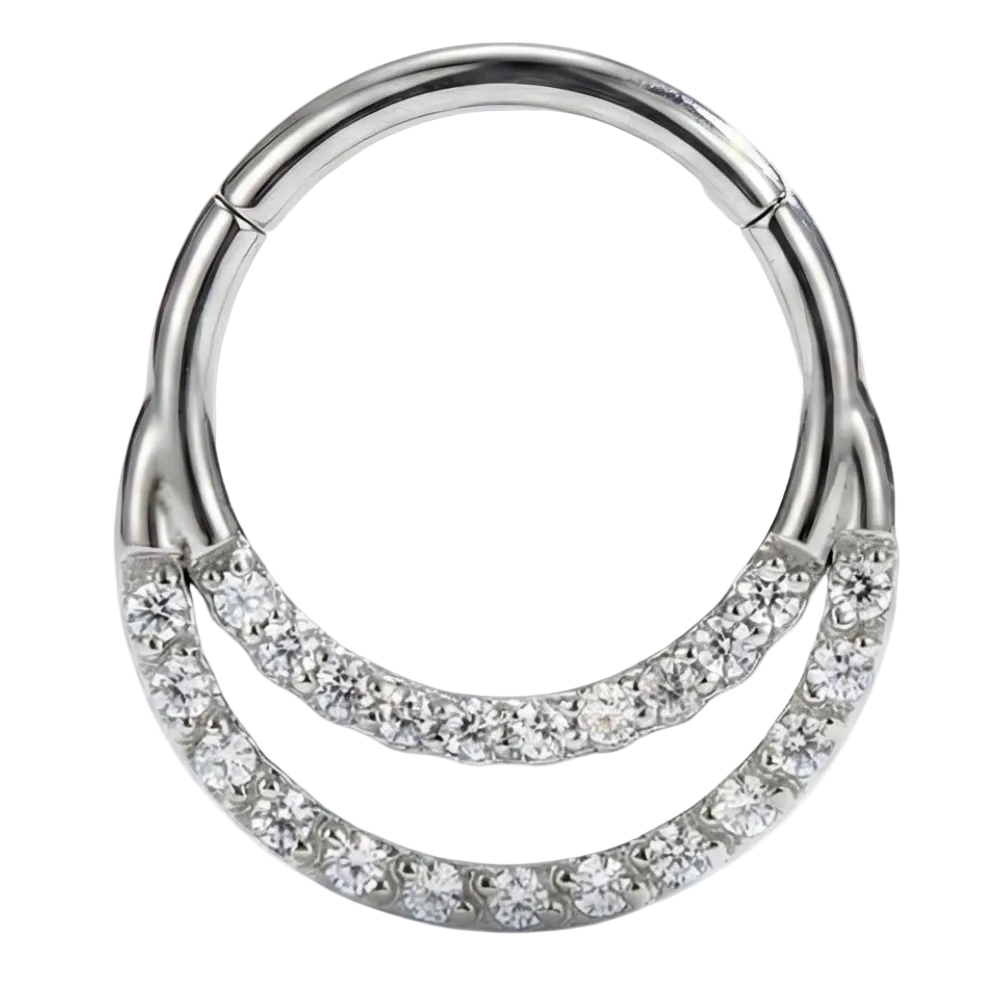 Titanium gesegmenteerde clicker met zirkonia's - dubbele rand - piercingplaneet