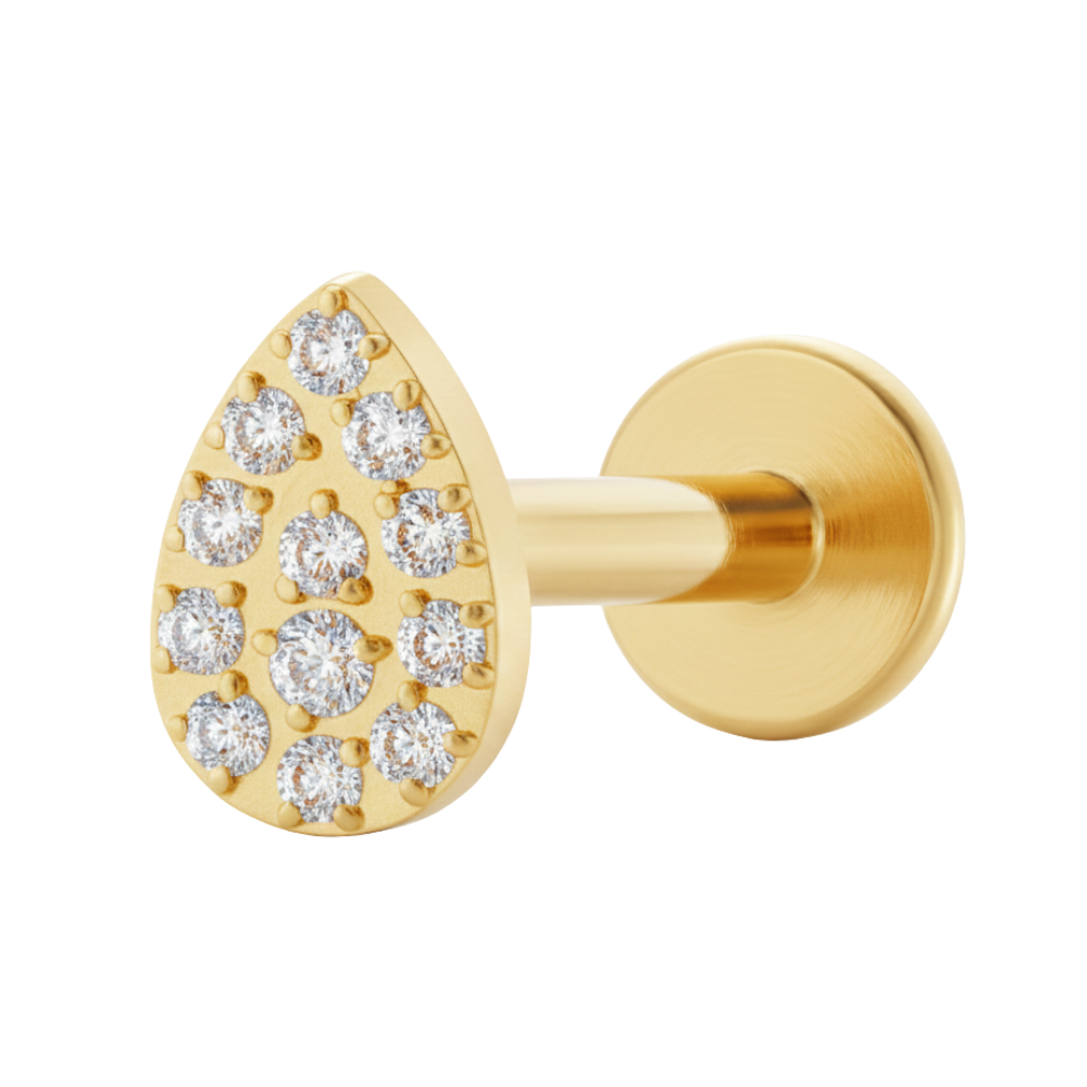 Decorative Titanium Labret - Teardrop With Cubic Zirconia