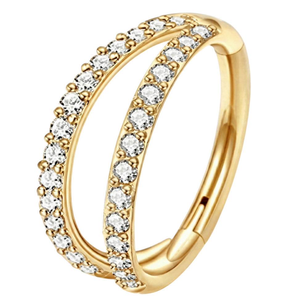 Titanium gesegmenteerde dubbele clicker met zirkonen - cirkel - piercingplaneet