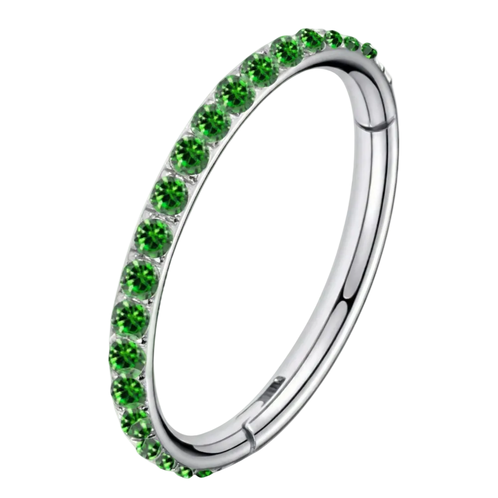Titanium Segmented Clicker With Green Zircons - Circle - Piercing Planet