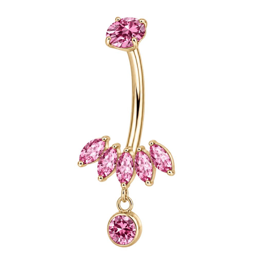 Titanium Navel Piercing - Row of Cubic Zirconias with Pendant
