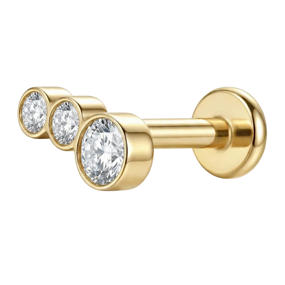 Titanium decoratieve Labret - met drie kubieke zirkonen