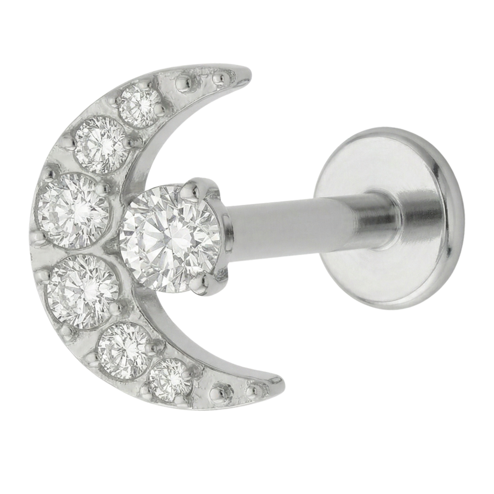 Titanium Decorative Labret - Moon with Cubic Zirconia