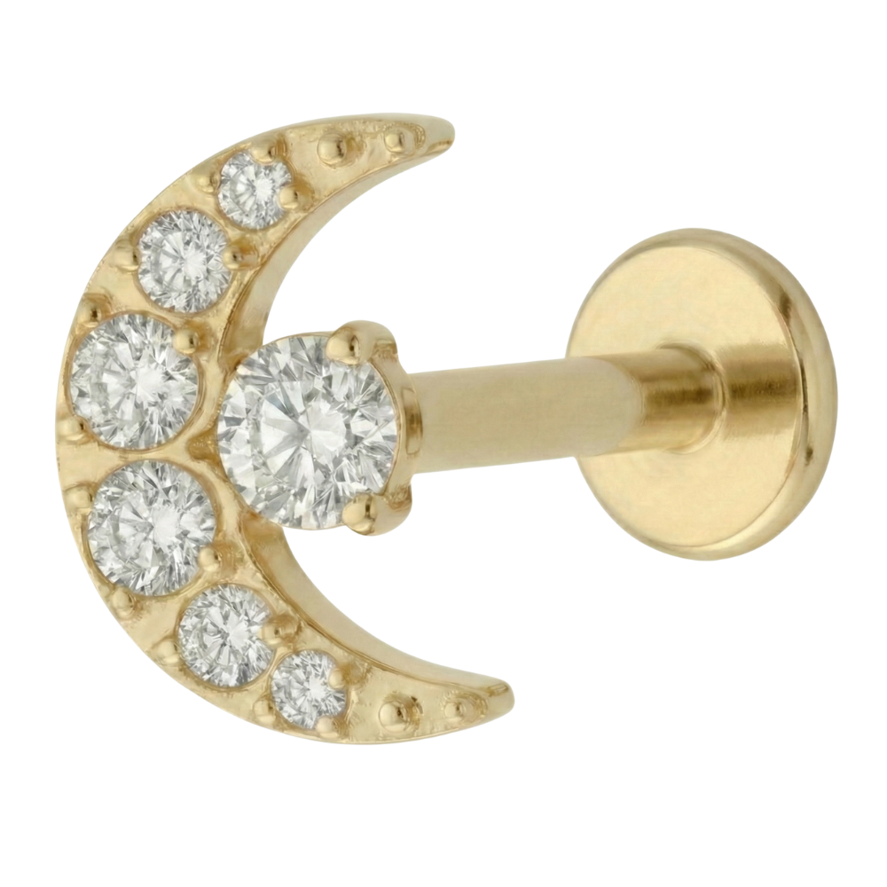 Titanium Decorative Labret - Moon with Cubic Zirconia