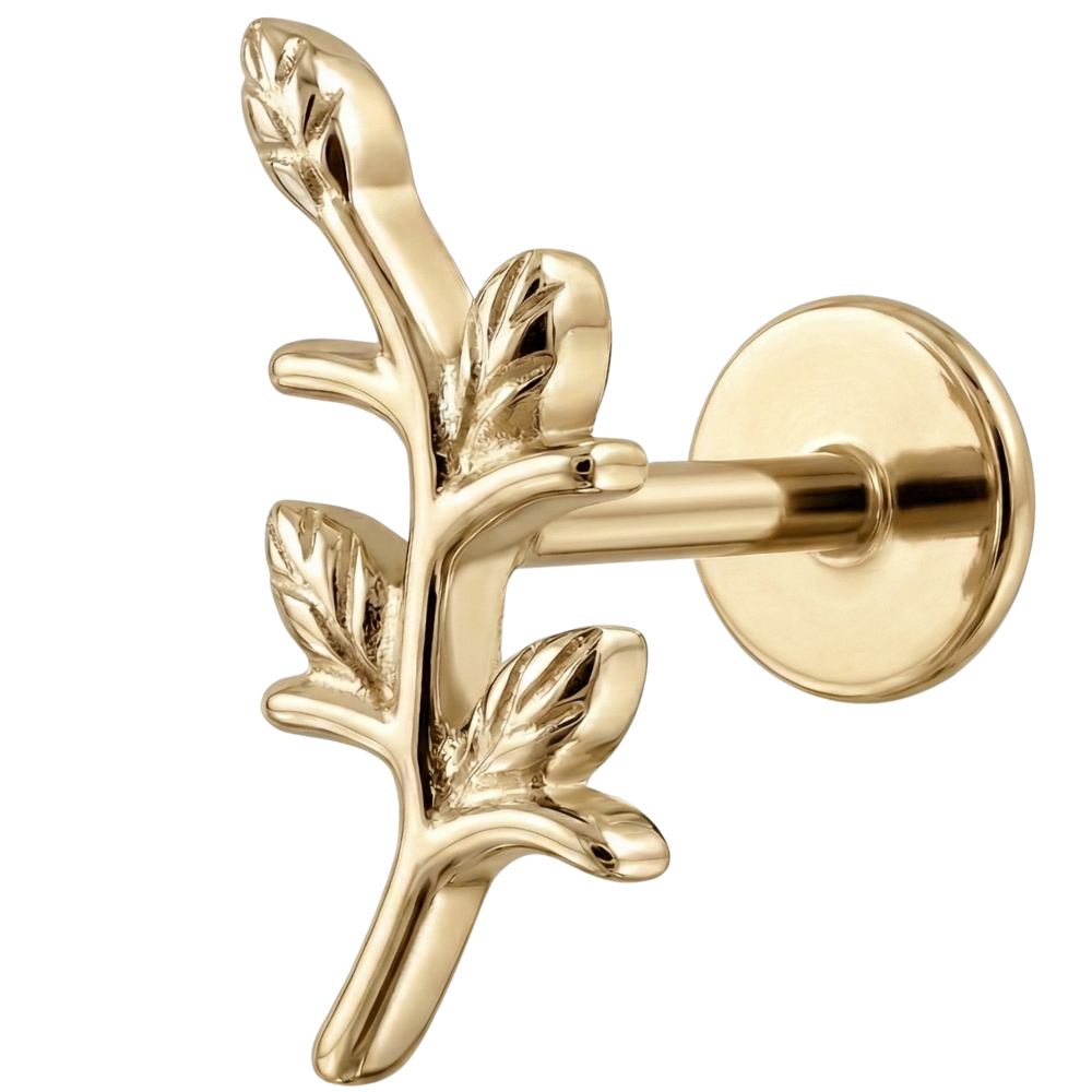 Titanium Decorative Labret - Branch with Leaves