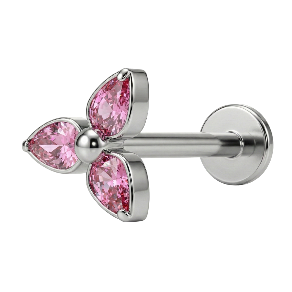 Titanium Decorative Labret - Drie strass steentjes met een bal