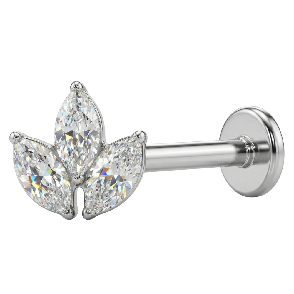 Titanium Decoratieve Labret - Drie Zirkonia Bladeren