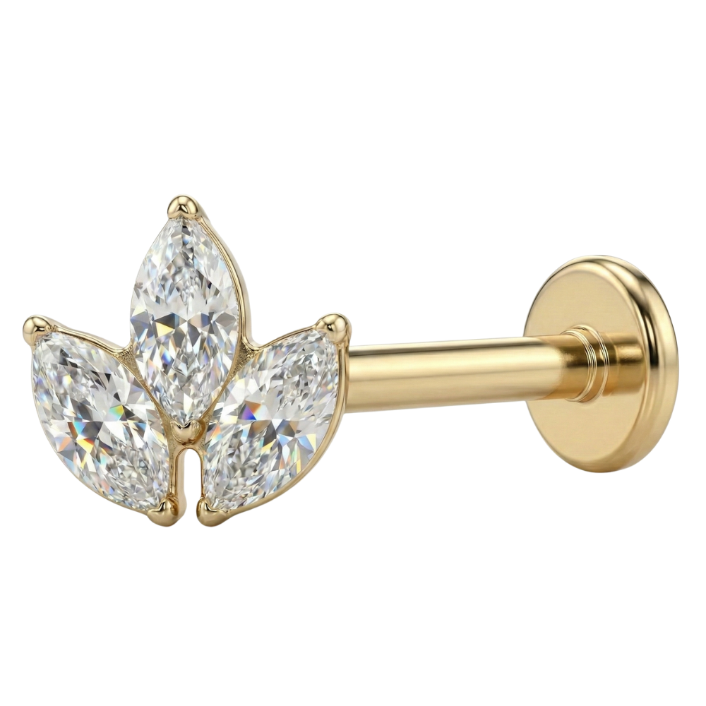 Titanium Decoratieve Labret - Drie Zirkonia Bladeren