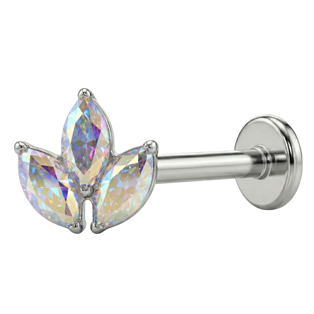 Titanium Decoratieve Labret - Drie Zirkonia Bladeren