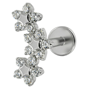 Titanium Decorative Labret - Three Flowers with Cubic Zirconias and Stars