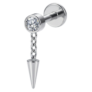 Titanium Decoratieve Labret - Zirkonia Met Ketting En Spike