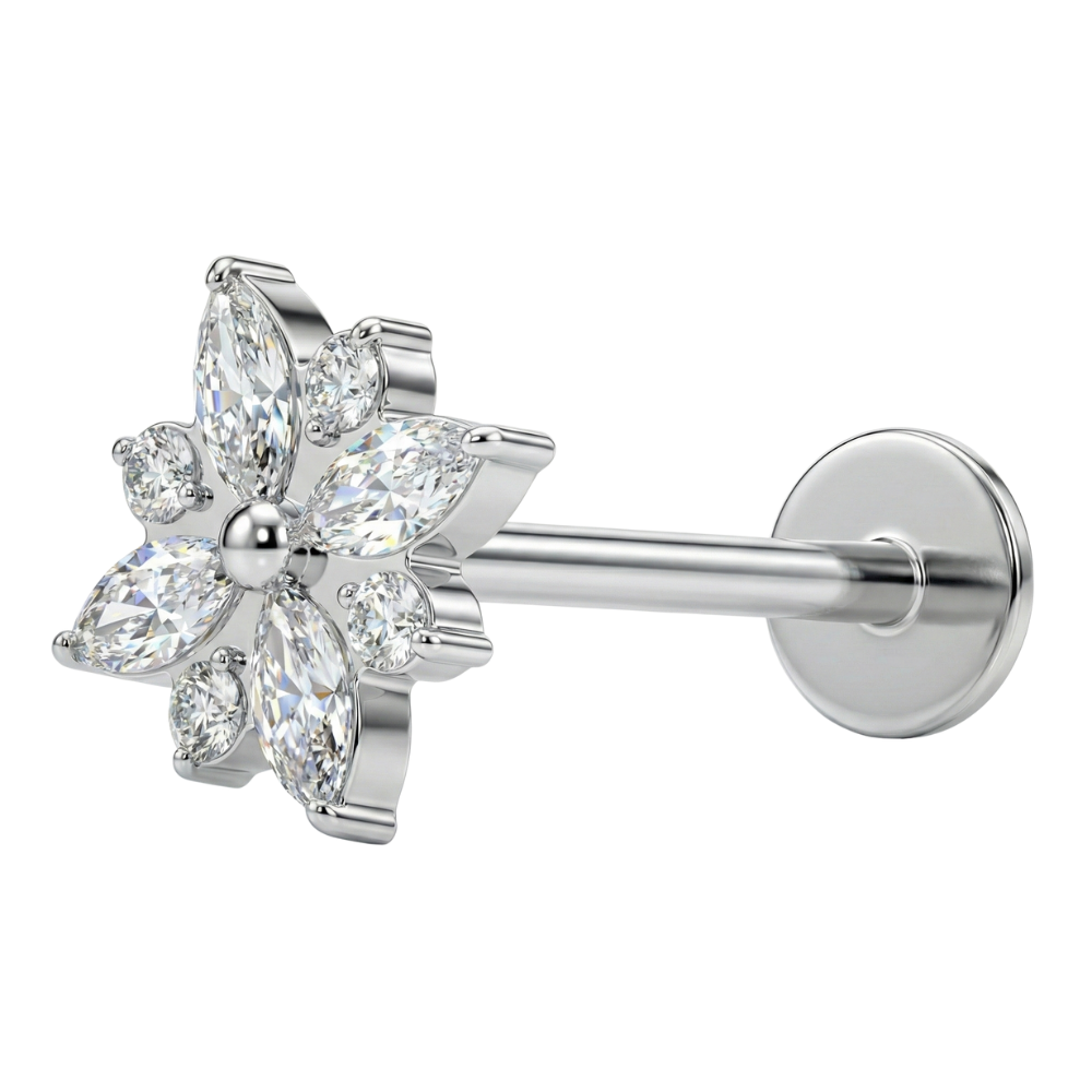 Titanium Decorative Labret - Blooming Flower with Cubic Zirconia