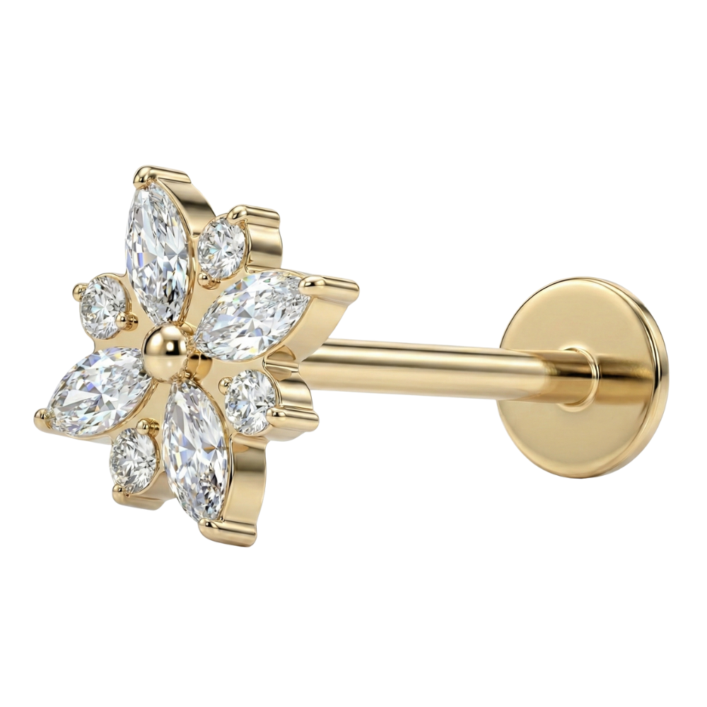 Titanium Decorative Labret - Blooming Flower with Cubic Zirconia