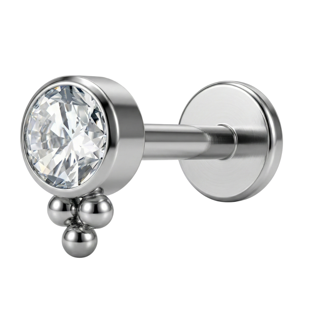 Titanium Decorative Labret - Cubic Zirconia With Three Balls