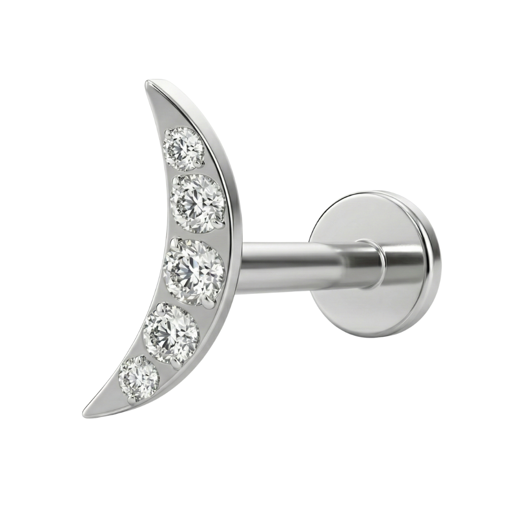 Titanium decoratieve Labret - maanboog met zirkonia's