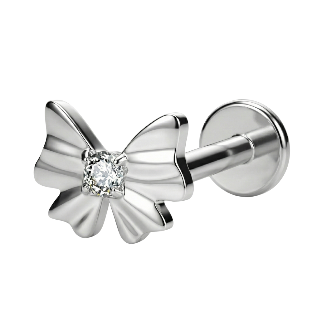 Decorative Titanium Labret - Bow with Cubic Zirconia