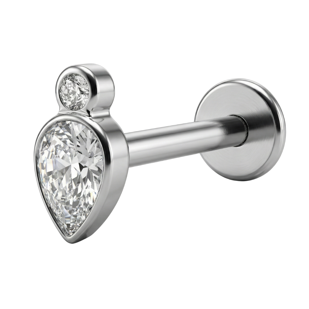 Titanium Decoratieve Labret - Traan Met Oog Met Zirkonia's