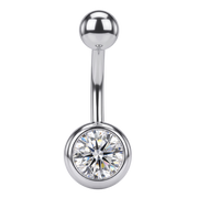 Steel Navel Ring - Ball & Cubic Zirconia