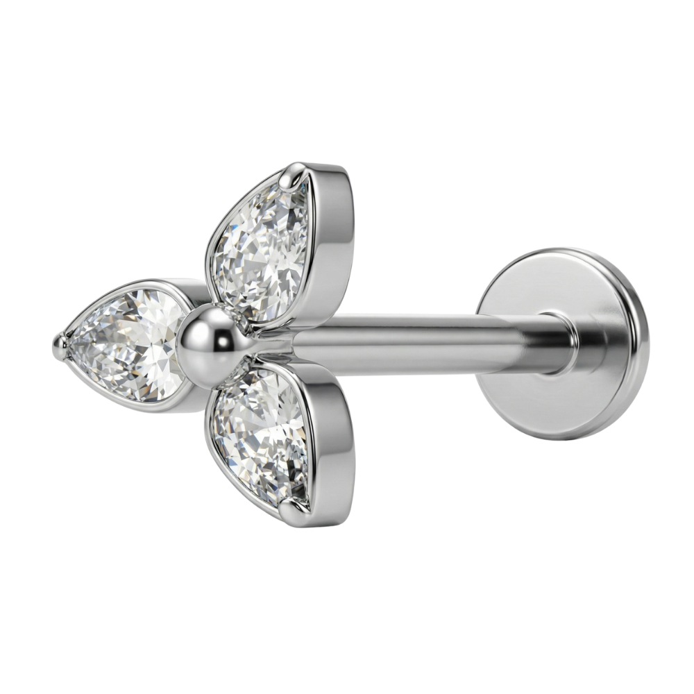 Titanium Decorative Labret - Drie strass steentjes met een bal