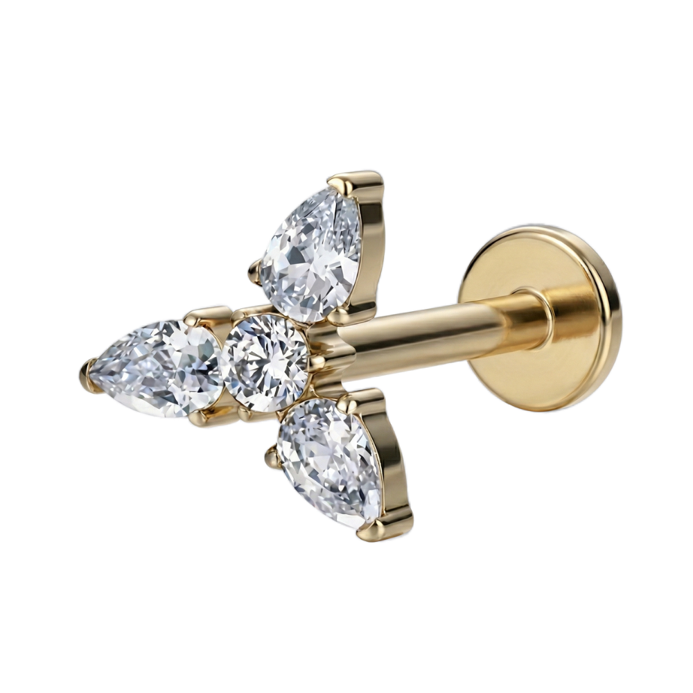 Decorative Titanium Labret - Leaves with Cubic Zirconias