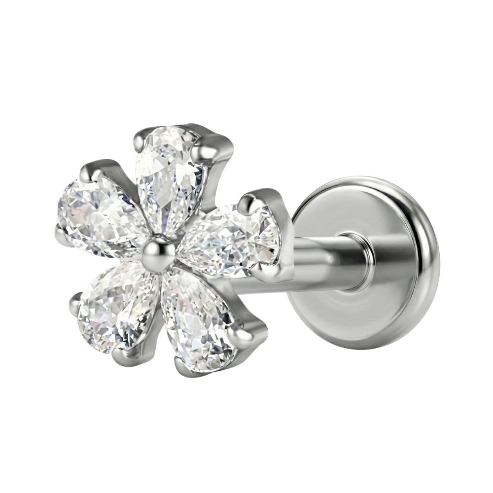 Titanium Decoratieve Labret - Bloem Met Zirkonia's