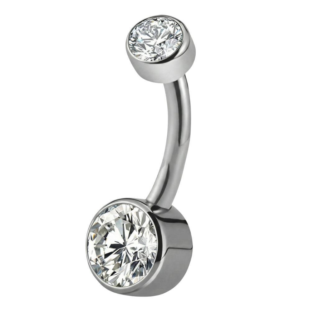 Titanium Navelpiercing - Twee Zirkonia's