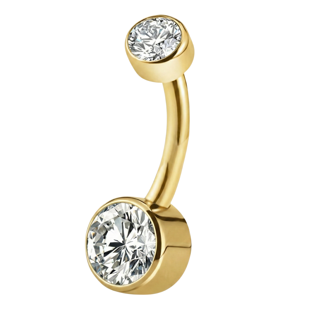 Titanium Navelpiercing - Twee Zirkonia's