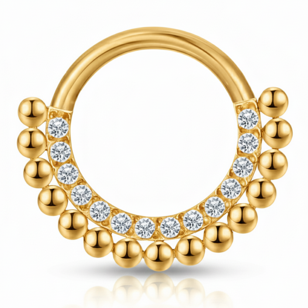 Titanium Segmented Clicker With Zircons and Balls - Circle - Piercing Planet