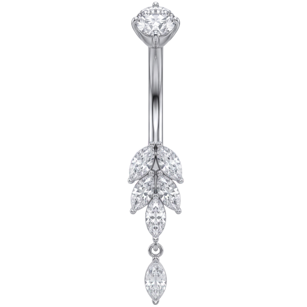 Stalowy Kolczyk Do Pępka - Listek z Zawieszką