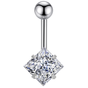 Stalowy Kolczyk Do Pępka - Prostokątna Cyrkonia