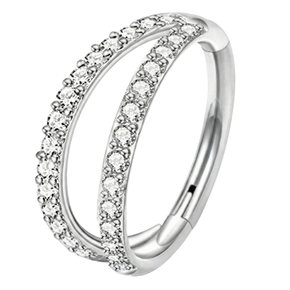 Titanium Segmented Double Clicker With Zircons - Circle - Piercing Planet