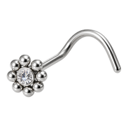 Stalowy Labret Ozdobny Cyrkoniowy Kwiat z Kuleczkami