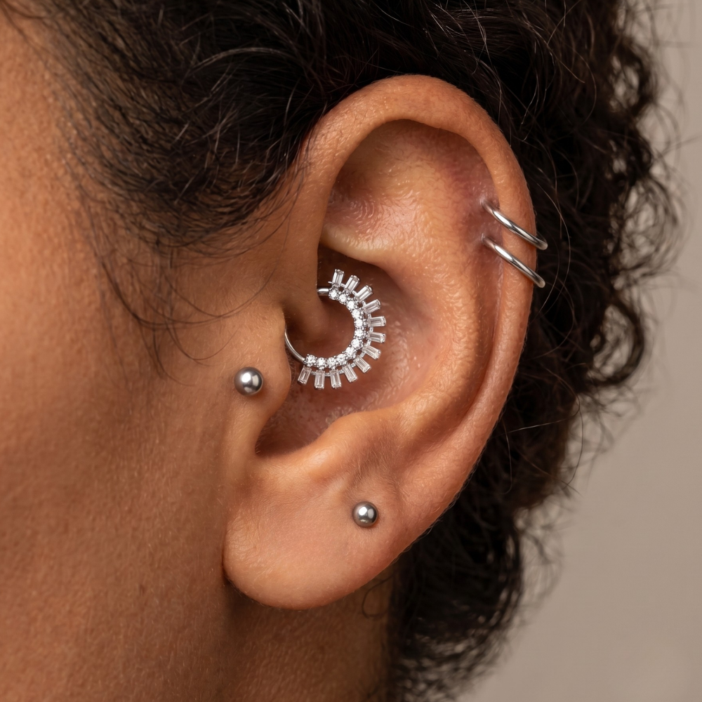 Titanium Clicker gesegmenteerd Sparkle Cubic Zirconia-model