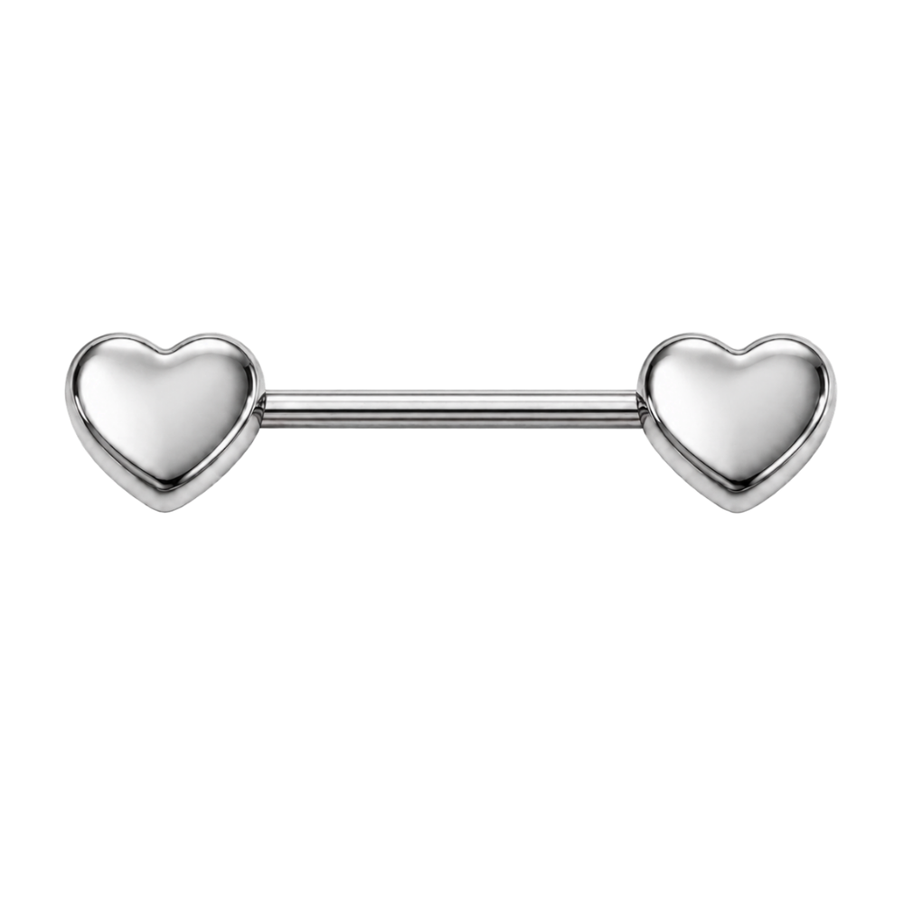 Titanium tepelpiercing, grote zilveren harten