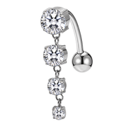 Titanium Navel Earring Four Silver Zircons
