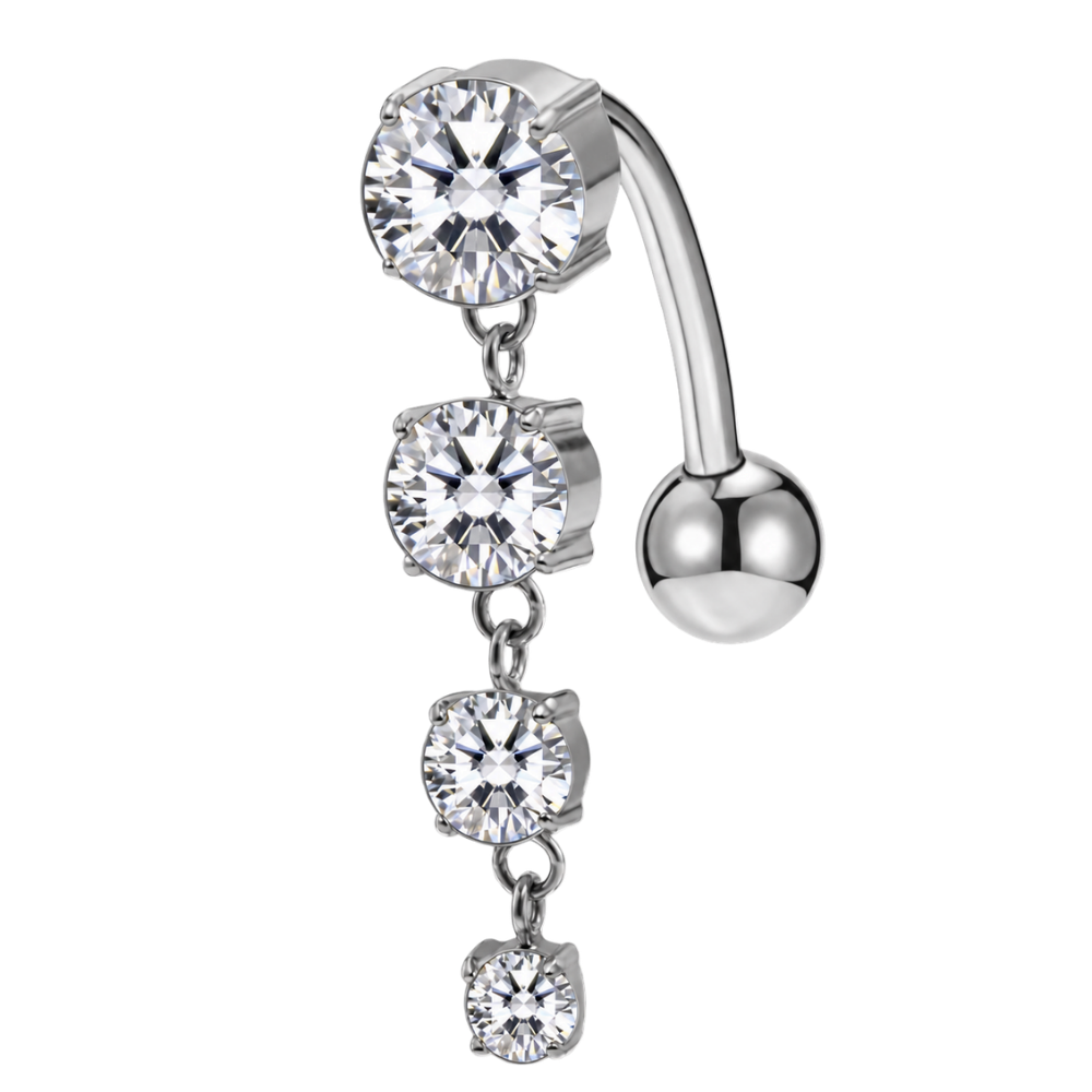 Titanium Navel Earring Four Silver Zircons