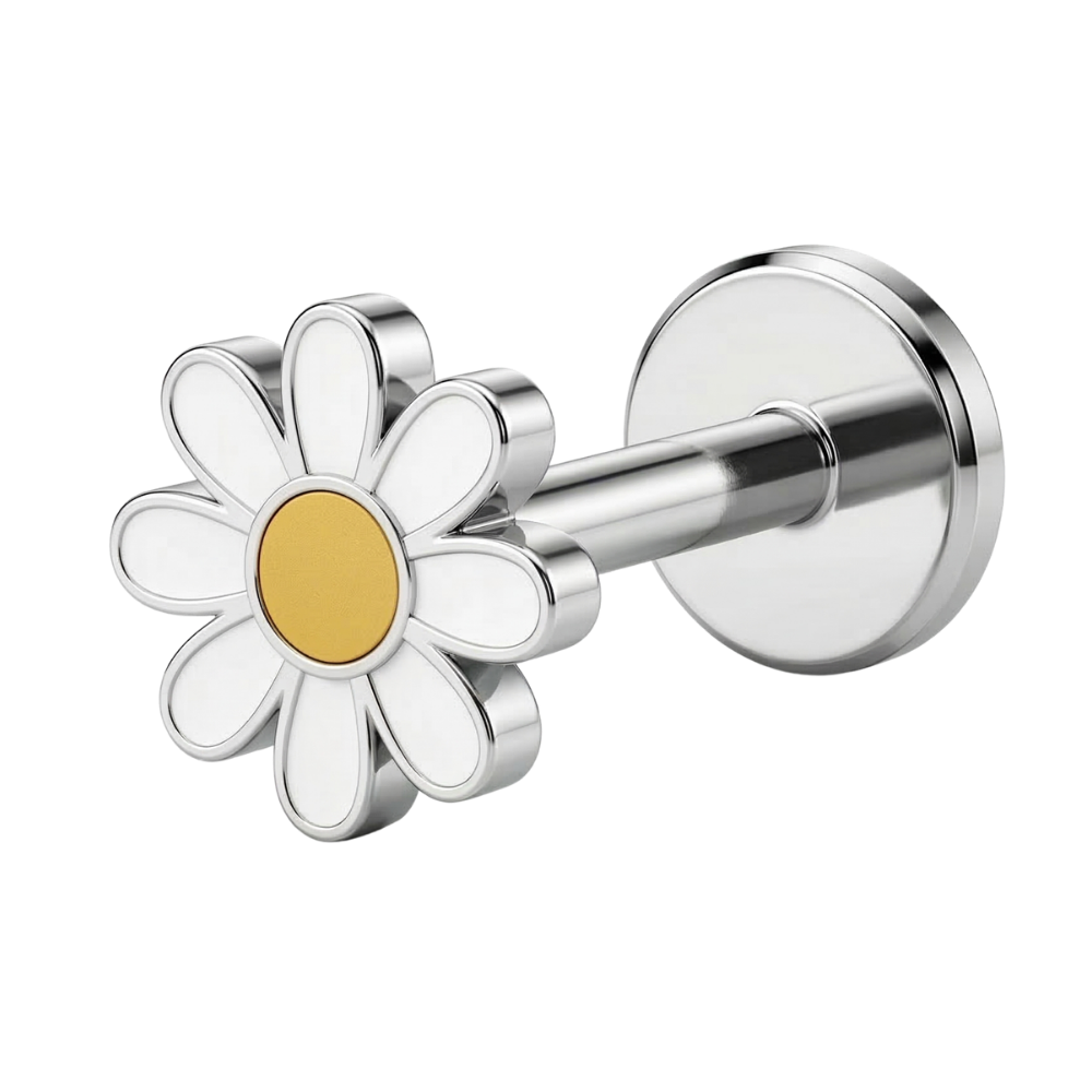 Titanium Decorative Labret - Flower with White Petals