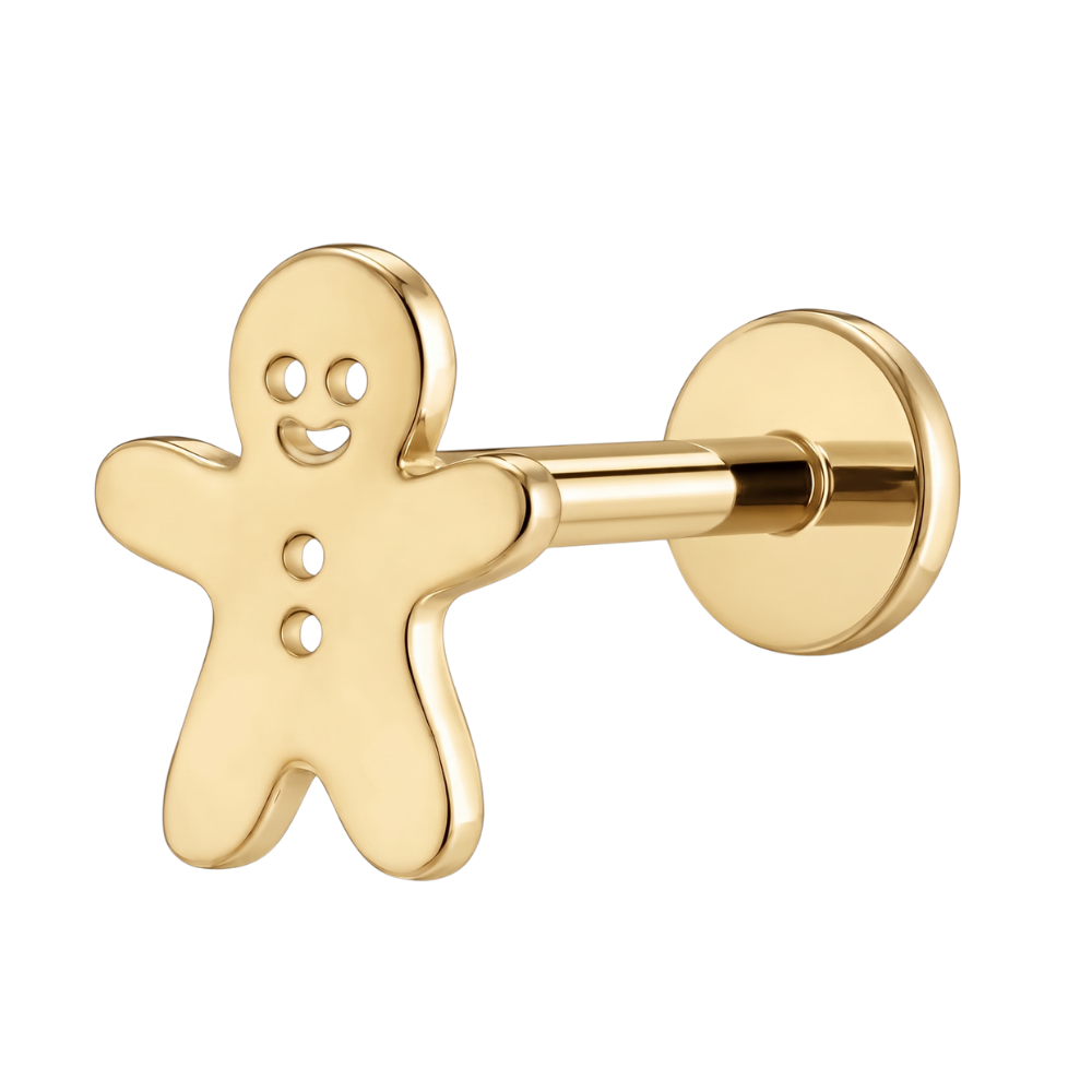 Gouden labret oorbel voor piercing met een koekjesmotief