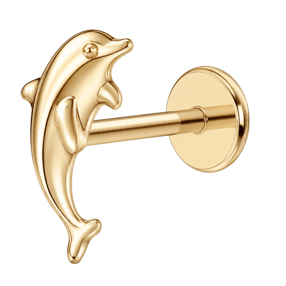 Tytanowy Labret Ozdobny Delfin Zloty