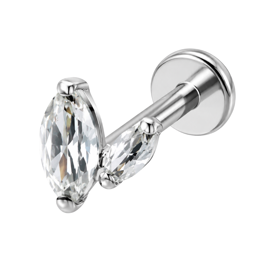 Tytanowy Labret Ozdobny Dwie Cyrkonie Lezki