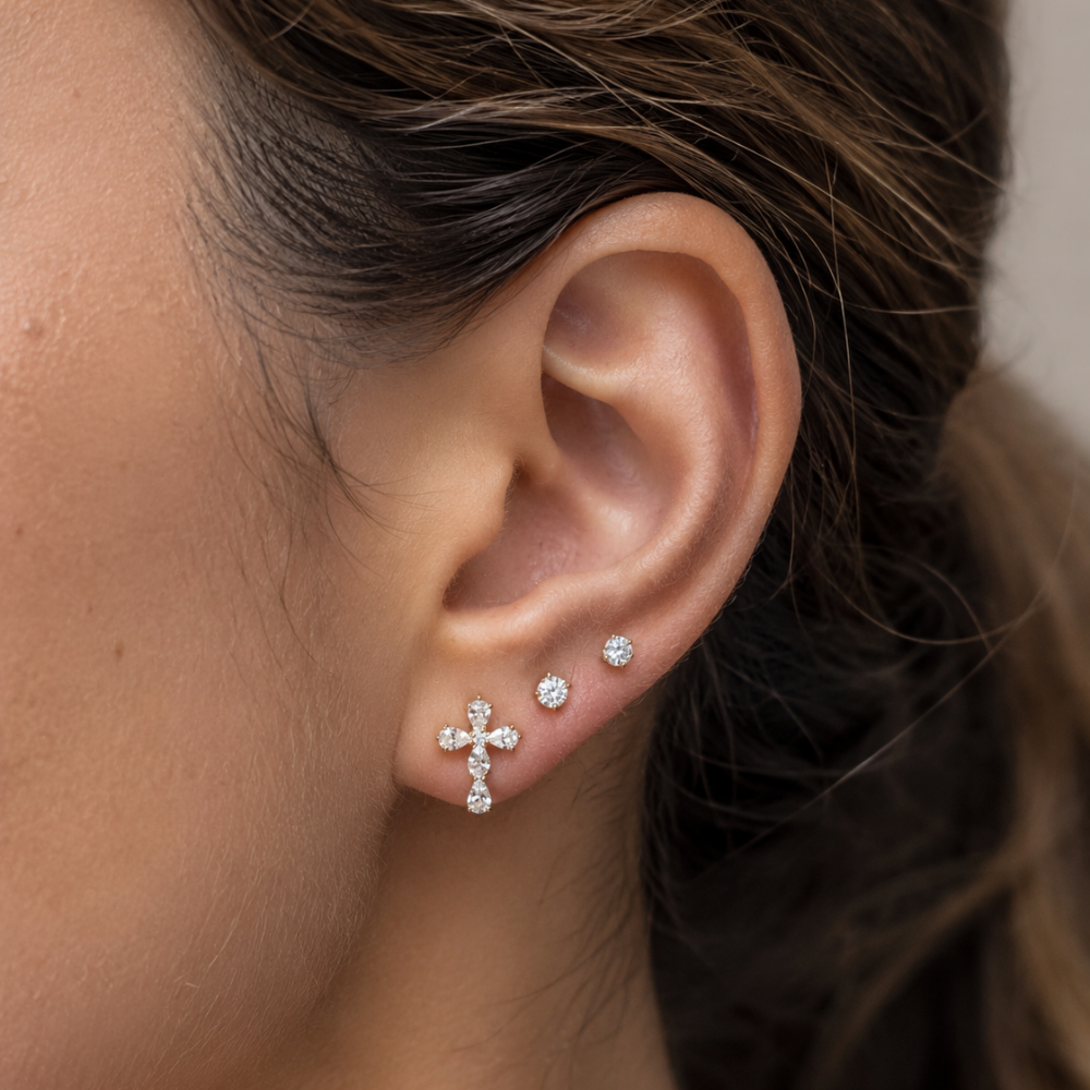Titanium Labret Decorative Cross with Zircons