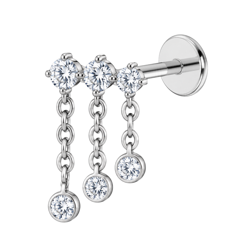 Titanium Labret Earring with a Decorative Row of Hanging Cubic Zirconias