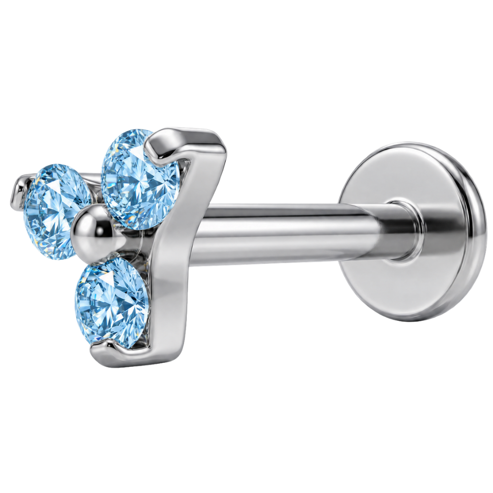 Titanium Labret decoratieve drie blauwe zirkonen