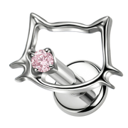 Titanium Decorative Labret - Kitten with cubic zirconia