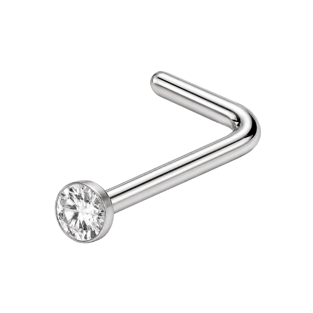 Gebogen titanium neusring, platte zirkonia