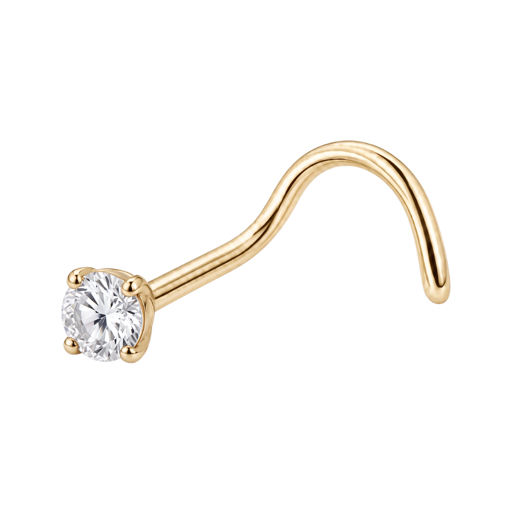 Geschroefde titanium neusring, platte zirkonia, goud