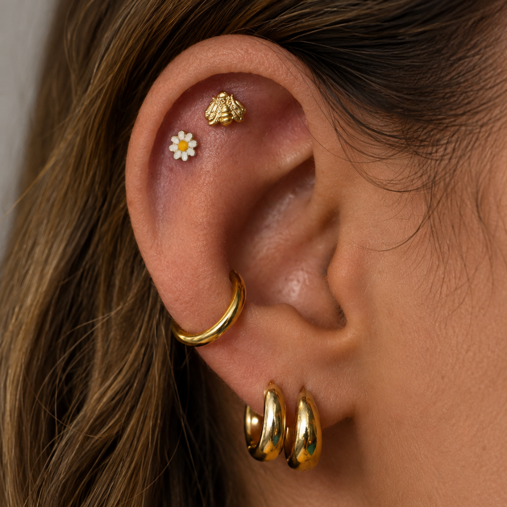 labret bloemcompositie planeet piercing